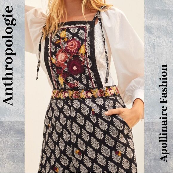 ANTHROPOLOGIE EMBROIDERED JUMPSUIT IN BLACK MOTIF SIZE 10 NEW - Picture 3 of 8